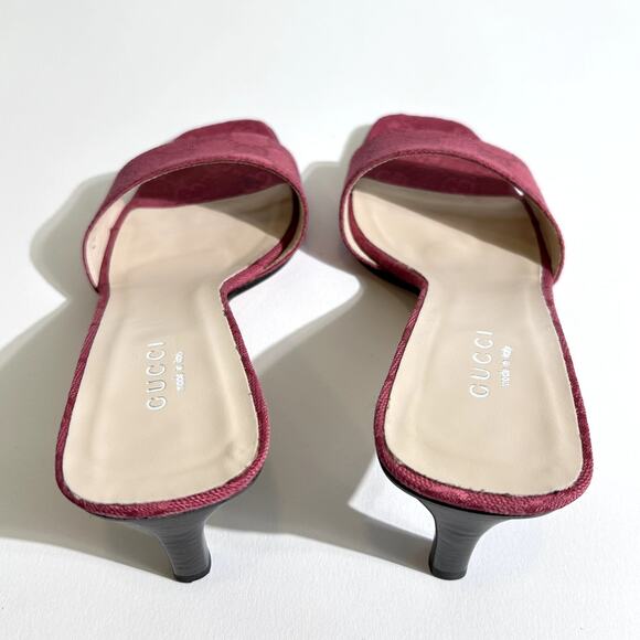 Gucci Vintage 1990s Monogram GG Logo Canvas Mule Slide heels in Plum Pink - Picture 5 of 12